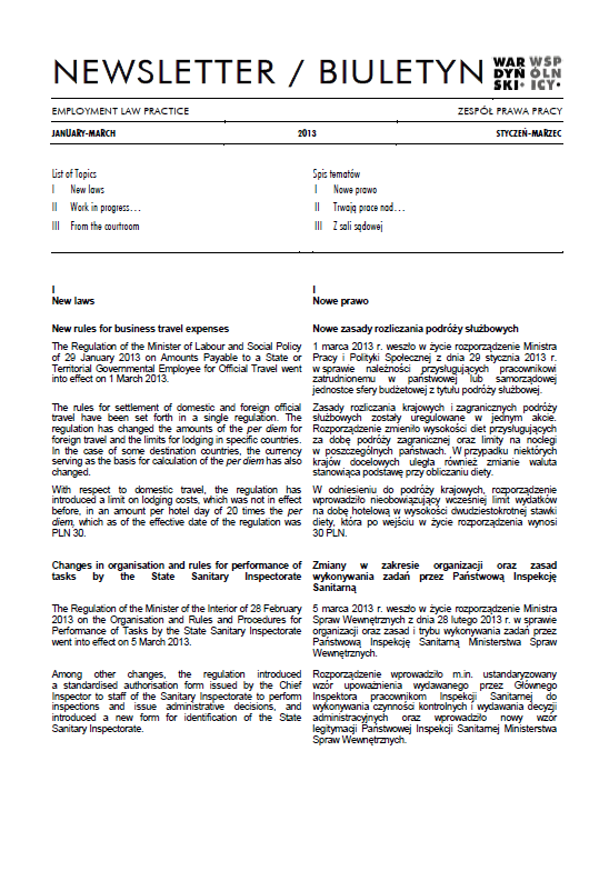 Employment Law Newsletter, January - March 2013