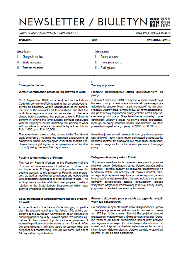 Biuletyn prawa pracy, kwiecień - czerwiec 2016