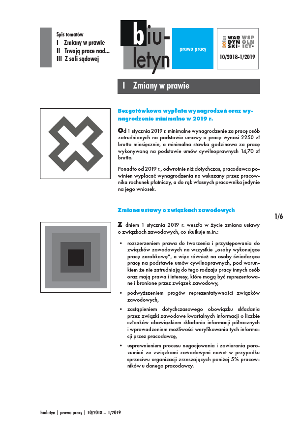 Biuletyn prawa pracy, październik 2018 - styczeń 2019