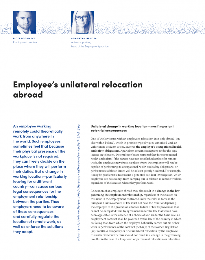 Employee’s unilateral relocation abroad